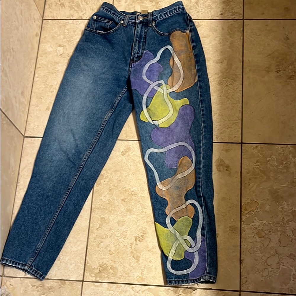 Artistic Denim Jeans with Colorful Design